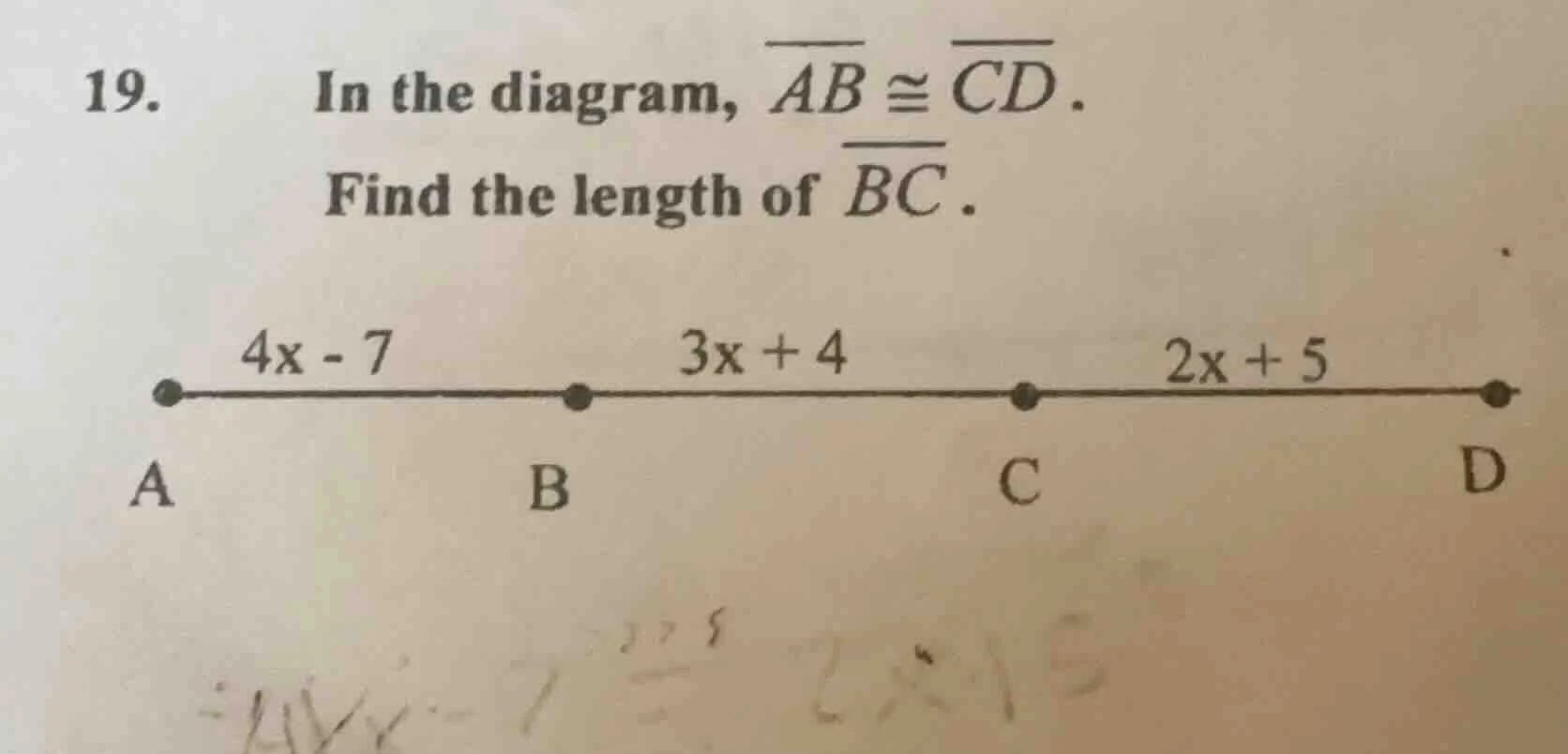 19. in the diagram, \\(\\overline{ab} \\cong \\overline{cd}\\). find th…