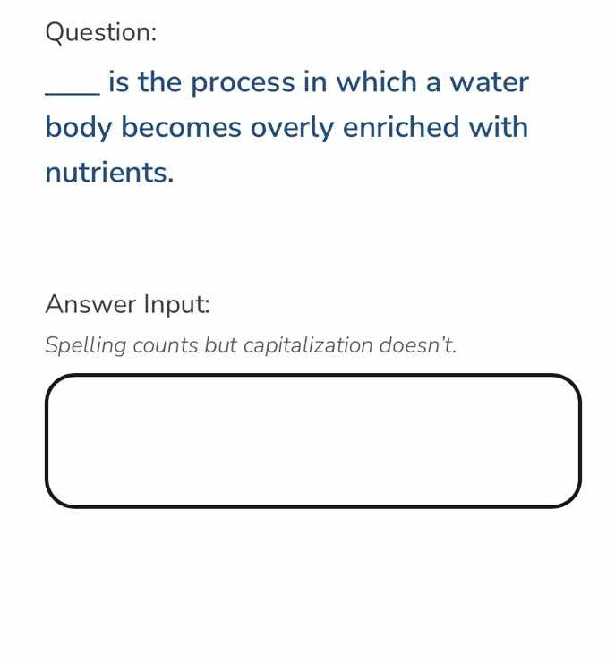 question: ____ is the process in which a water body becomes overly enri…