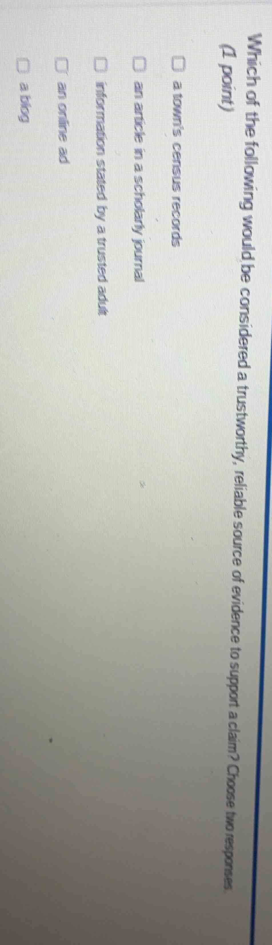 which of the following would be considered a trustworthy, reliable sour…