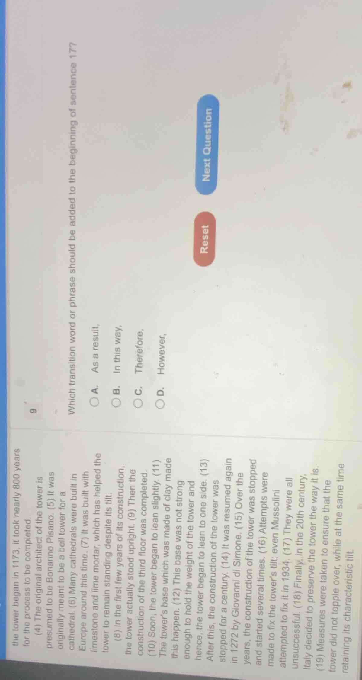 which transition word or phrase should be added to the beginning of sen…