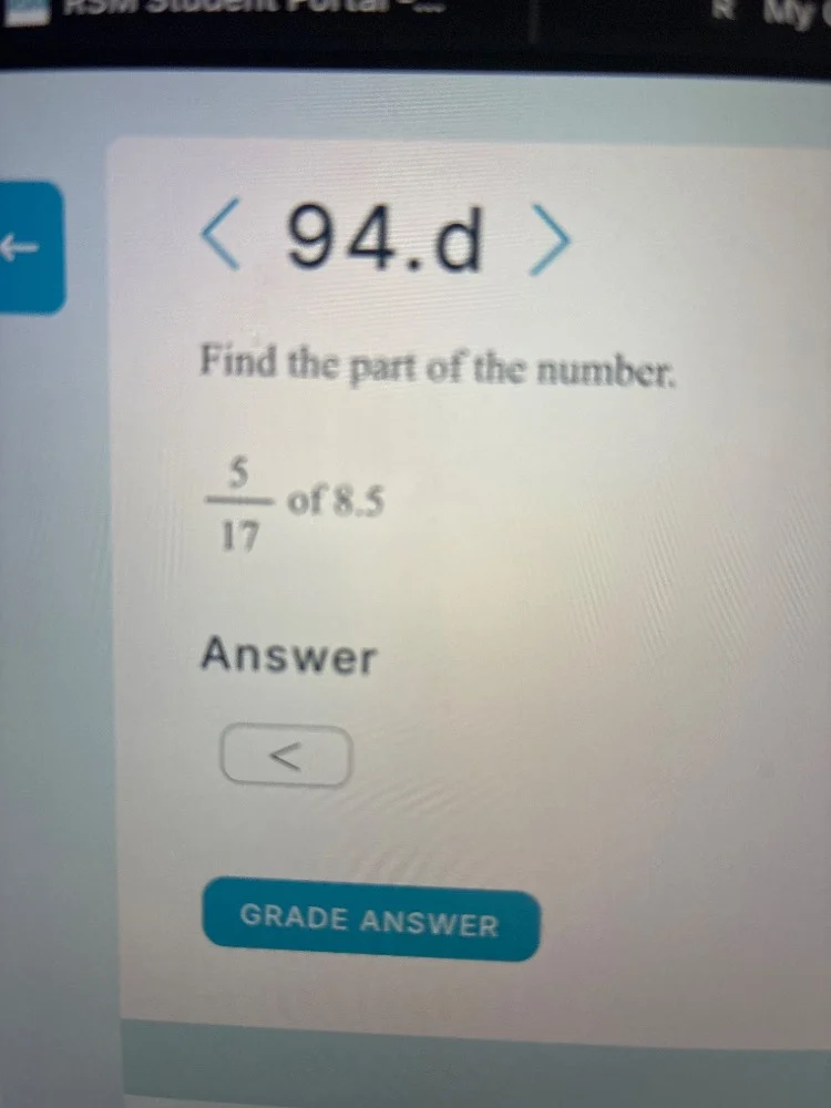 find the part of the number. \\(\frac{5}{17}\\) of 8.5 answer