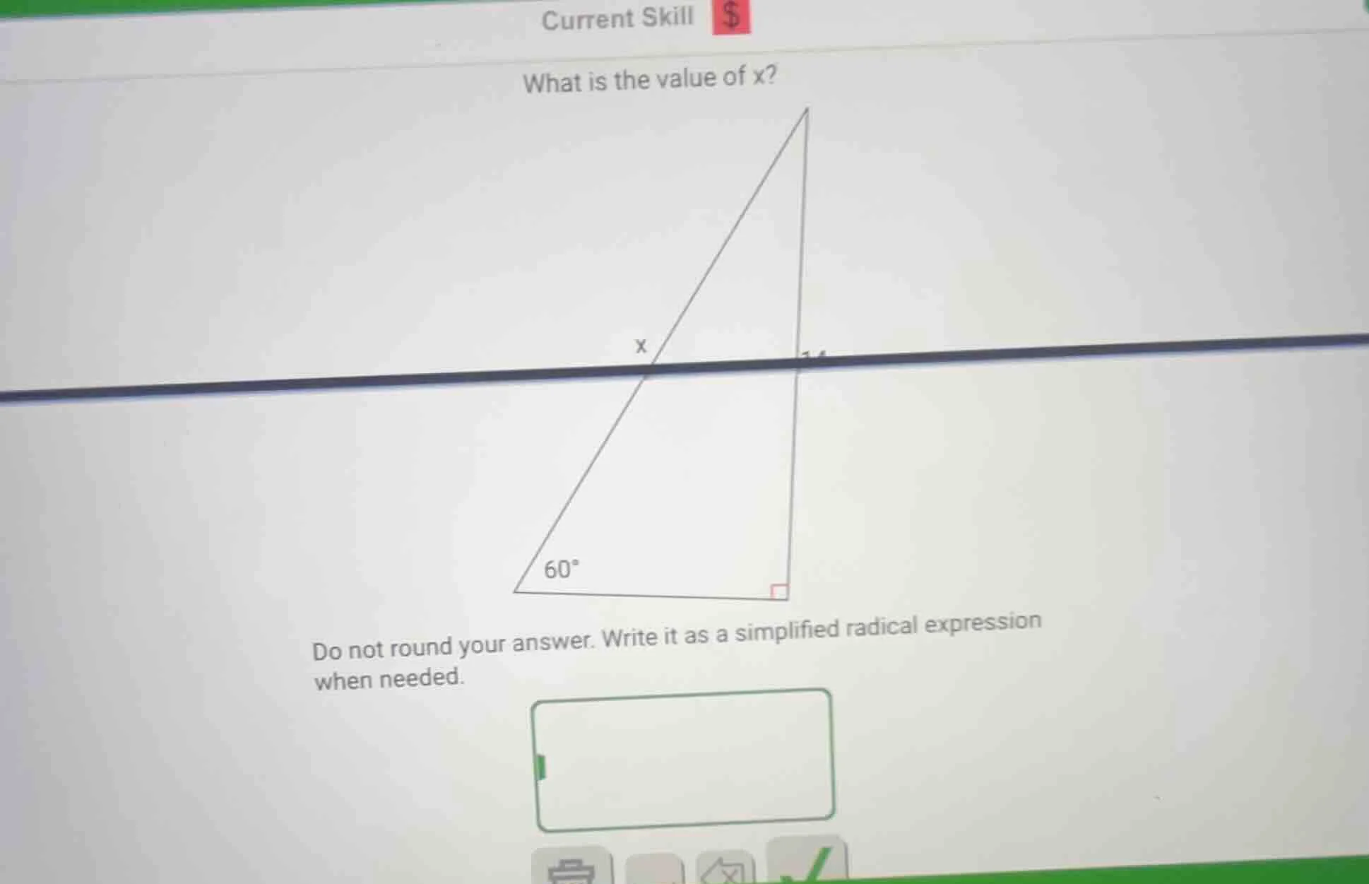 current skill $\\$$ what is the value of x? do not round your answer. w…