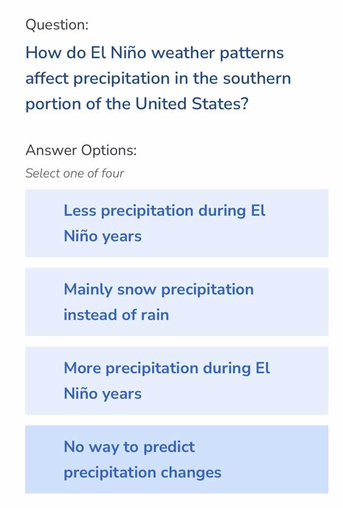 question: how do el niño weather patterns affect precipitation in the s…