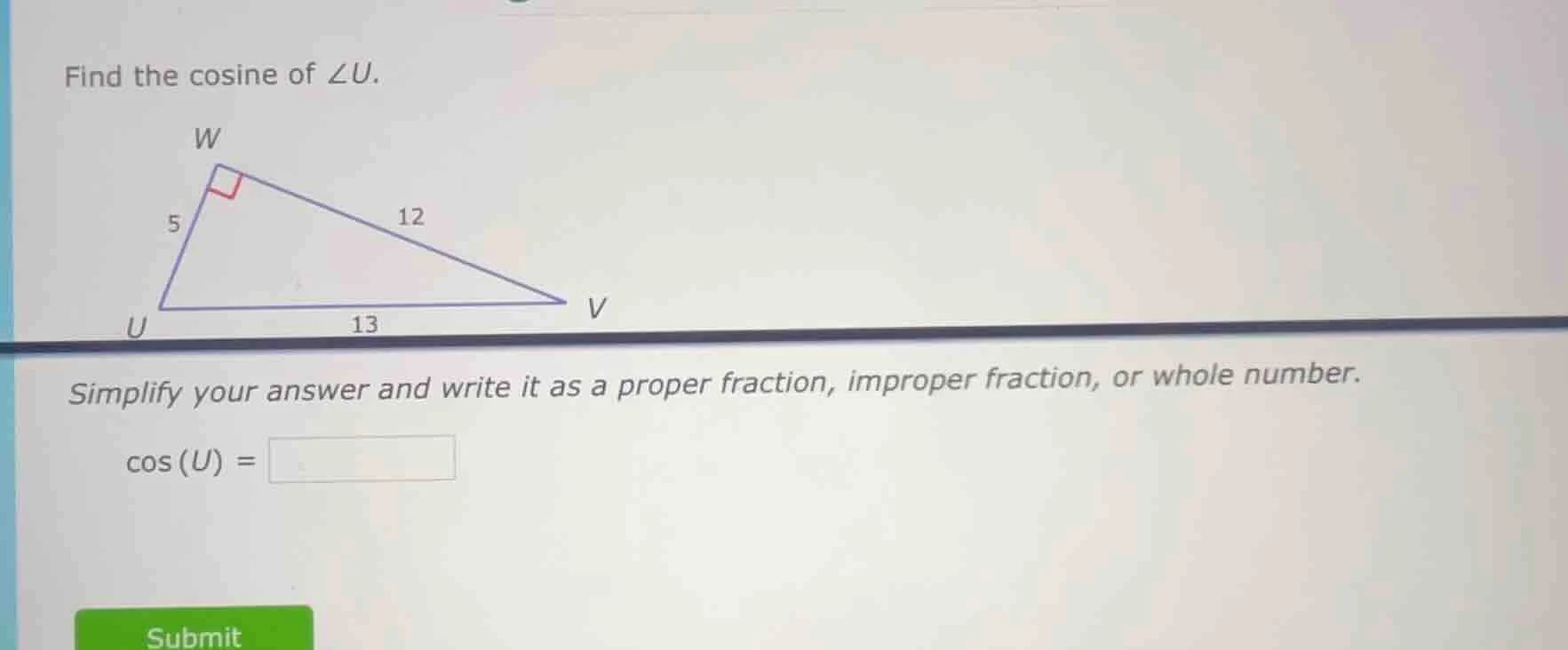 find the cosine of $\\angle u$. simplify your answer and write it as a …