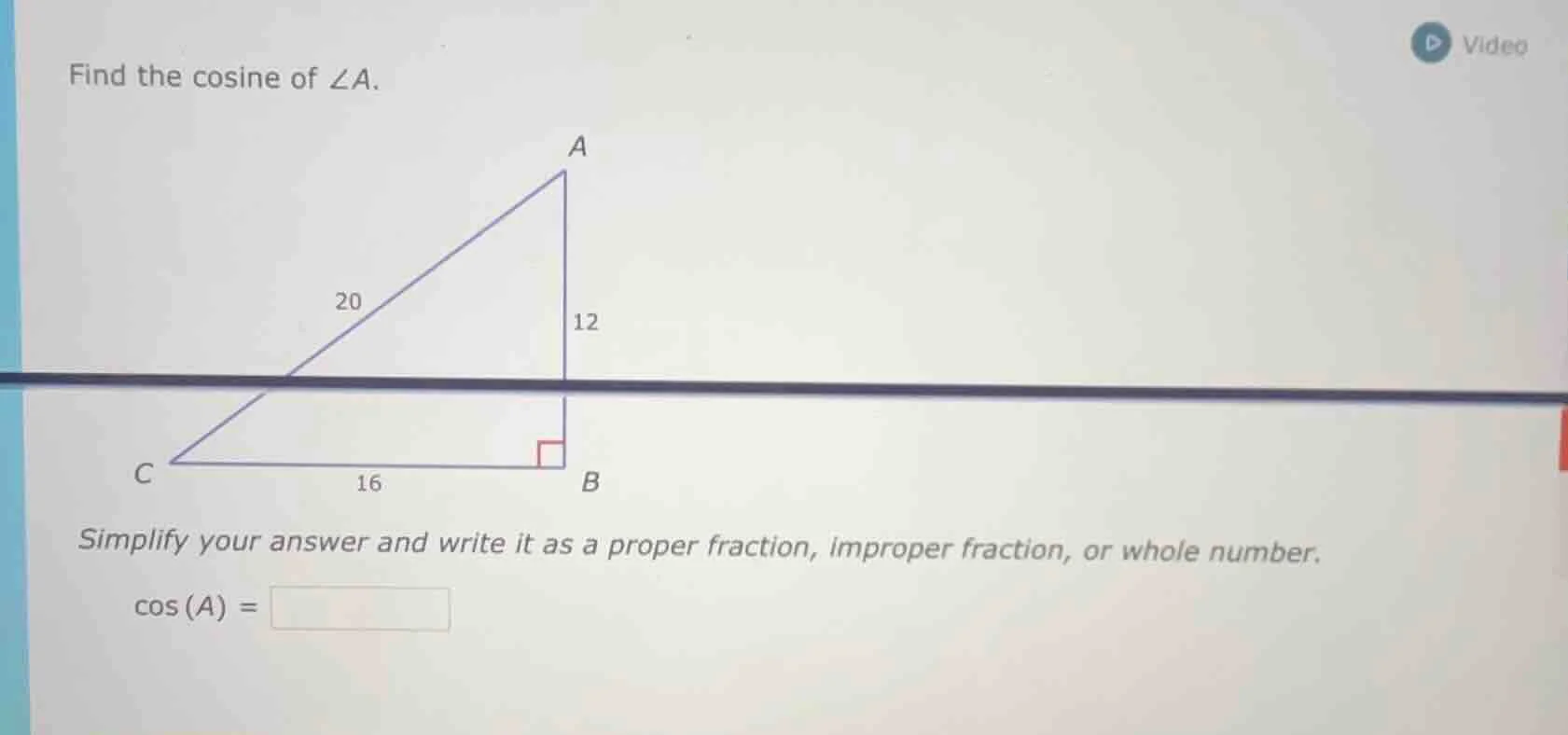 find the cosine of ∠a. simplify your answer and write it as a proper fr…
