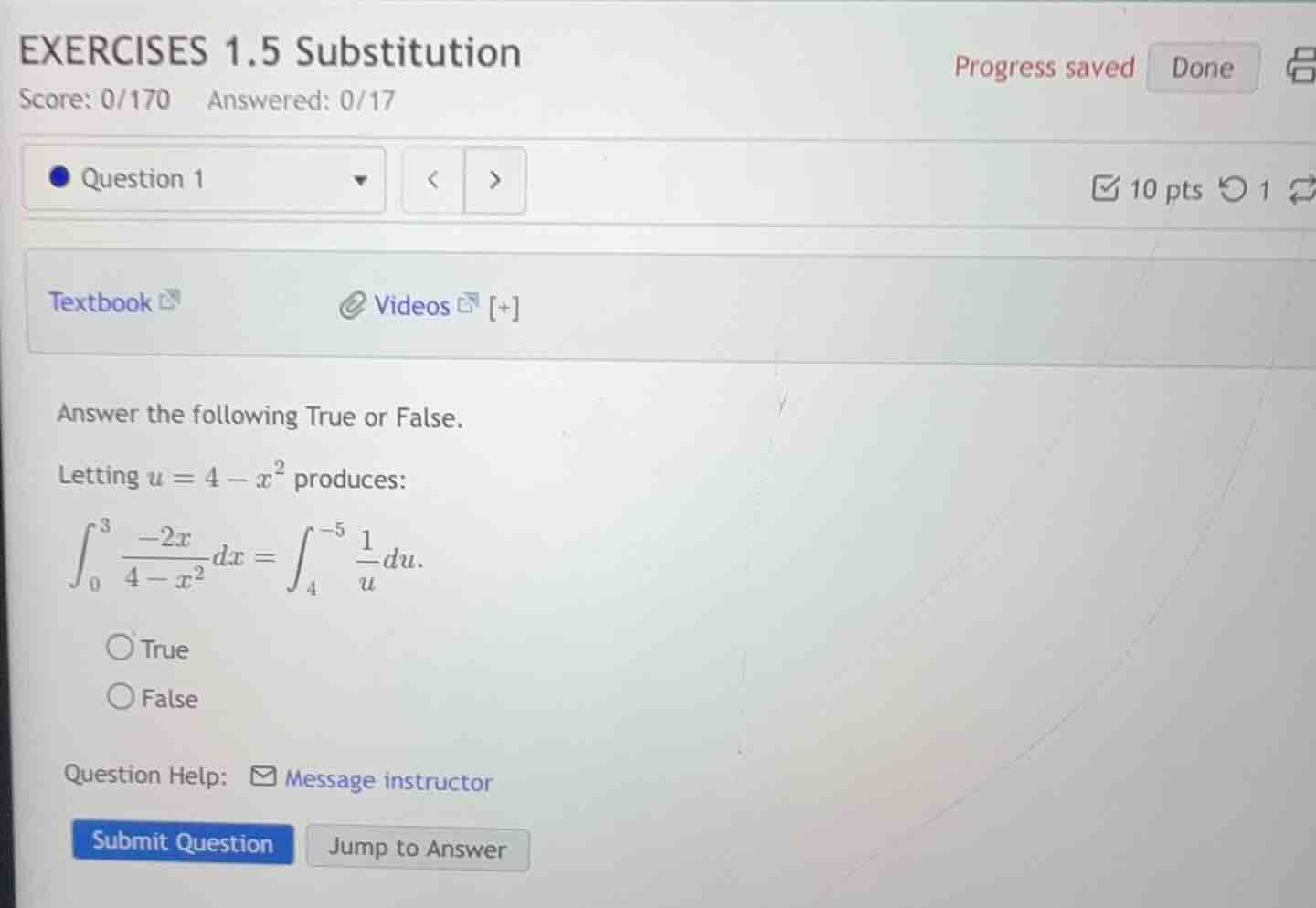 exercises 1.5 substitution score: 0/170 answered: 0/17 question 1 textb…