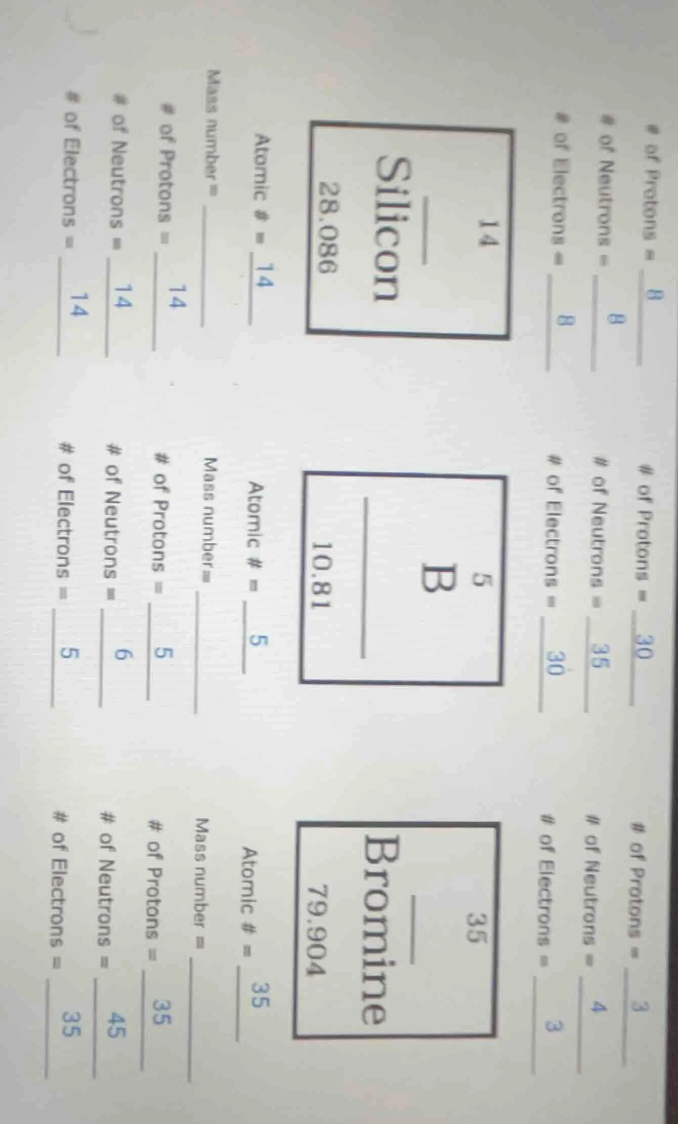 for silicon (14, silicon, 28.086): atomic # = 14 mass number = ____ # o…