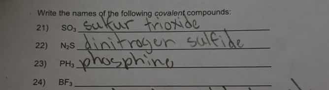 write the names of the following covalent compounds: 21) so₃ 22) n₂s 23…