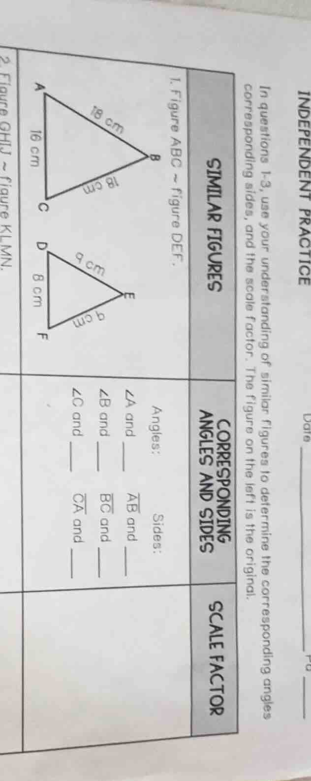 independent practice date ______ pd ______ in questions 1-3, use your u…