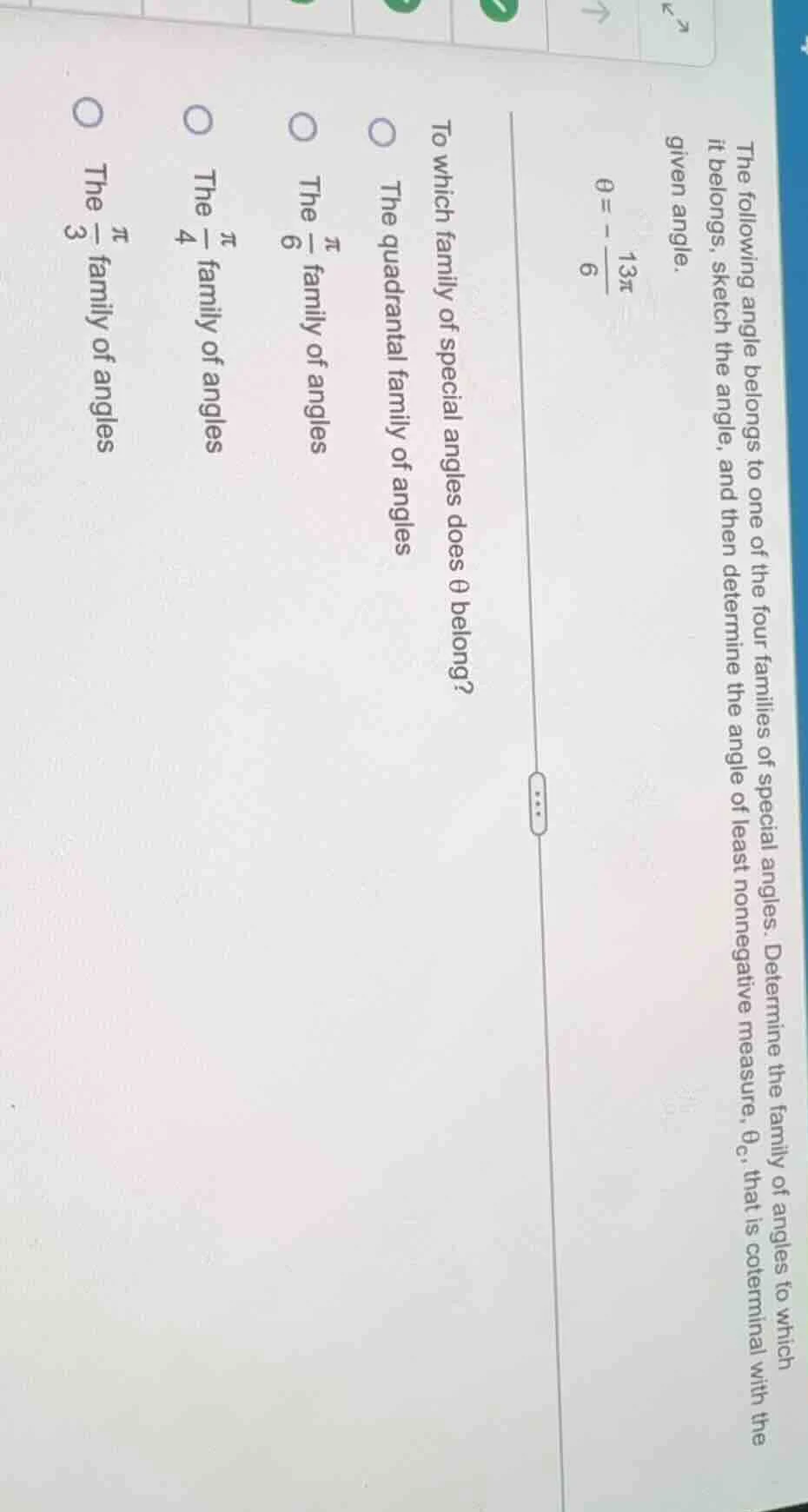 the following angle belongs to one of the four families of special angl…