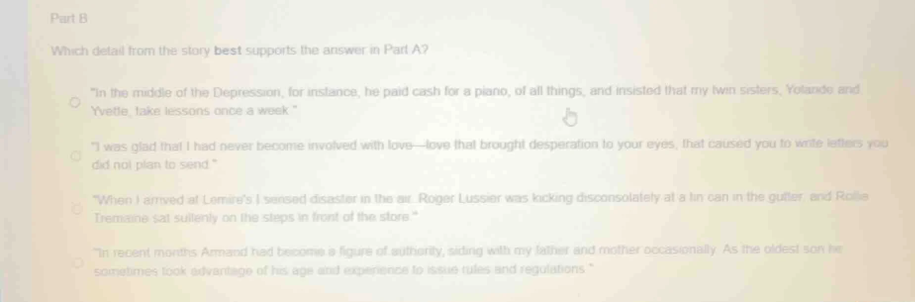 part b which detail from the story best supports the answer in part a? …