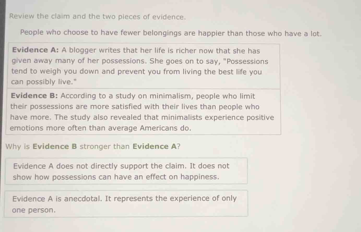 review the claim and the two pieces of evidence. people who choose to h…