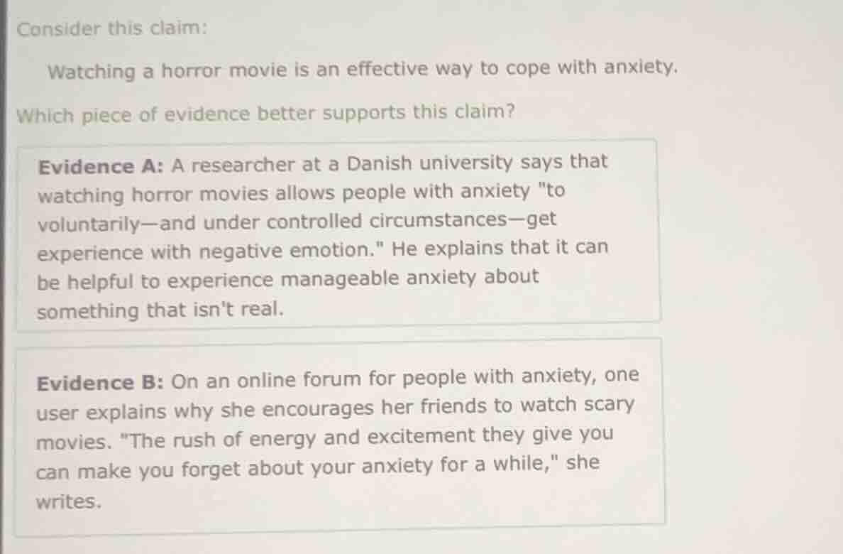 consider this claim: watching a horror movie is an effective way to cop…