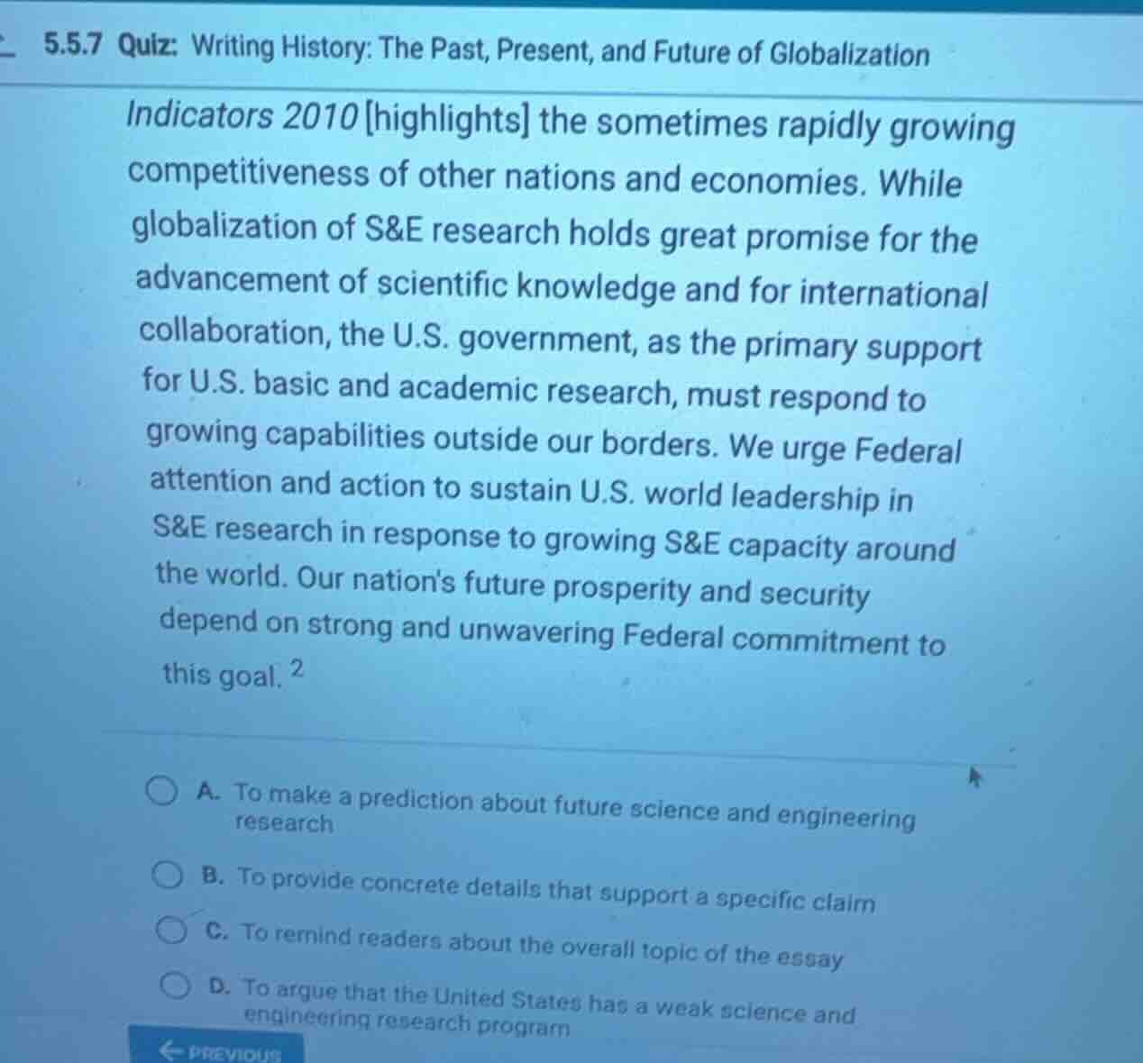 5.5.7 quiz: writing history: the past, present, and future of globaliza…