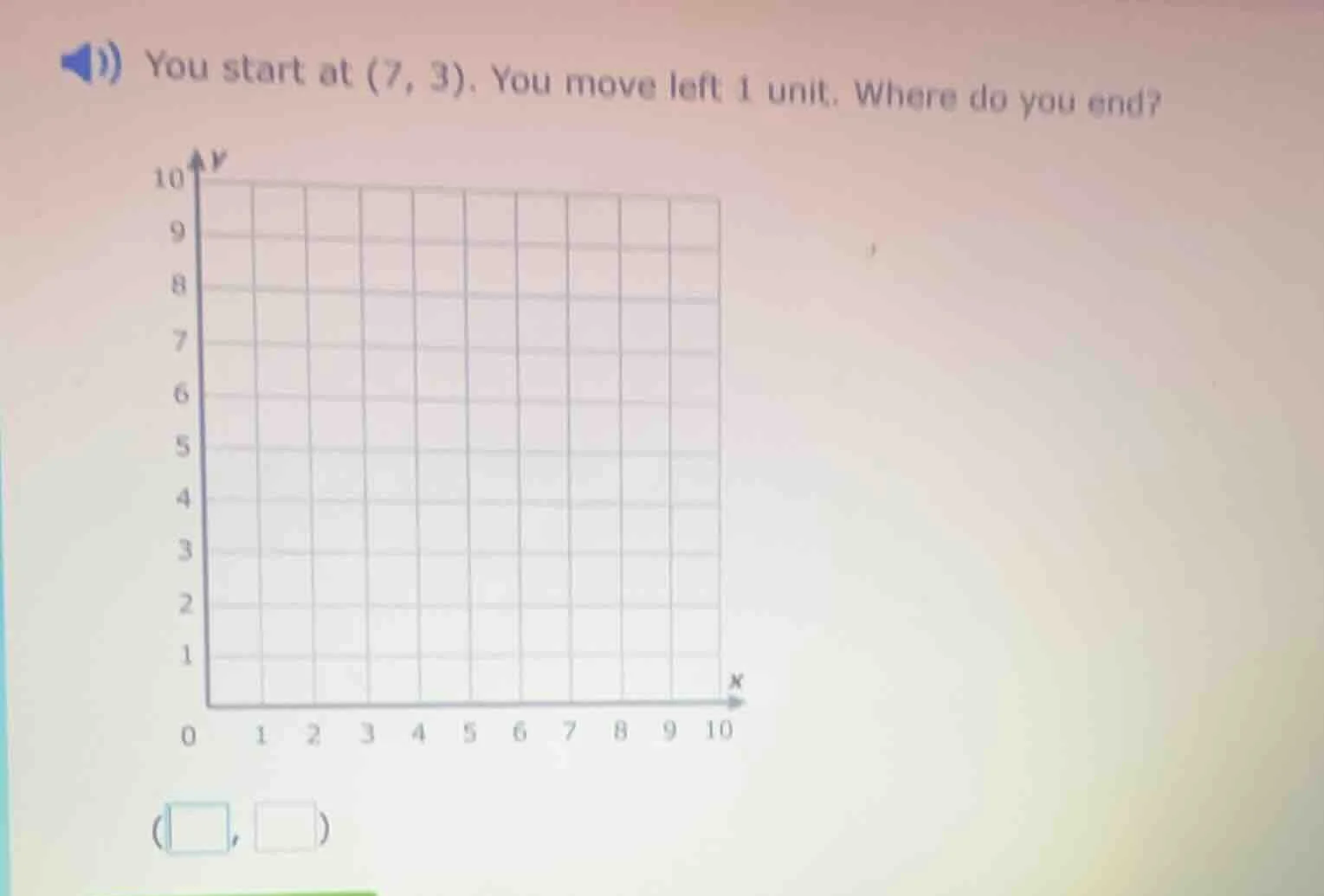 you start at (7, 3). you move left 1 unit. where do you end?