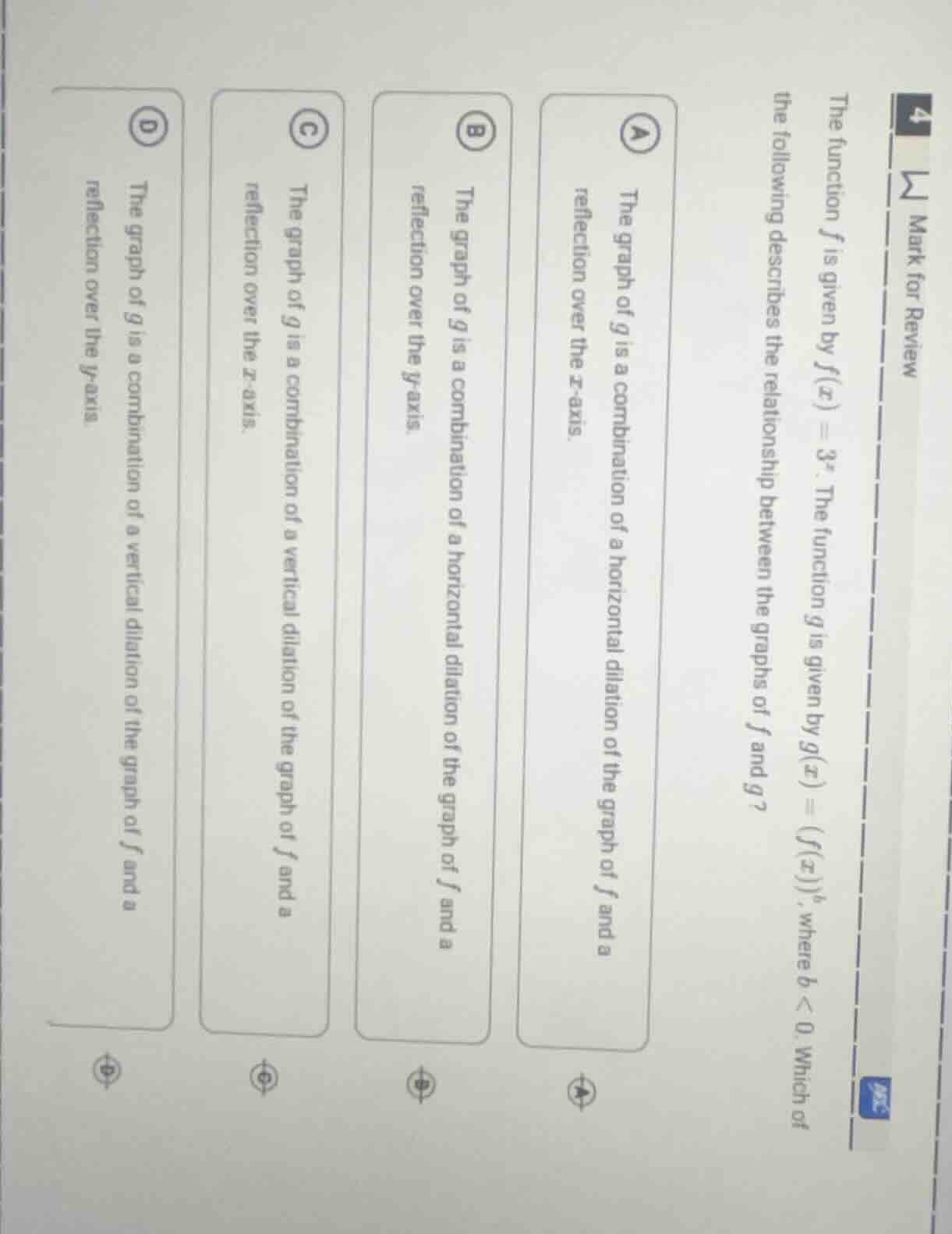 the function ( f ) is given by ( f(x) = 3^x ). the function ( g ) is gi…