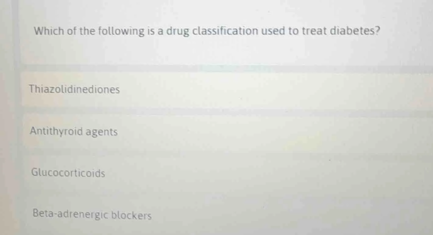 which of the following is a drug classification used to treat diabetes?…