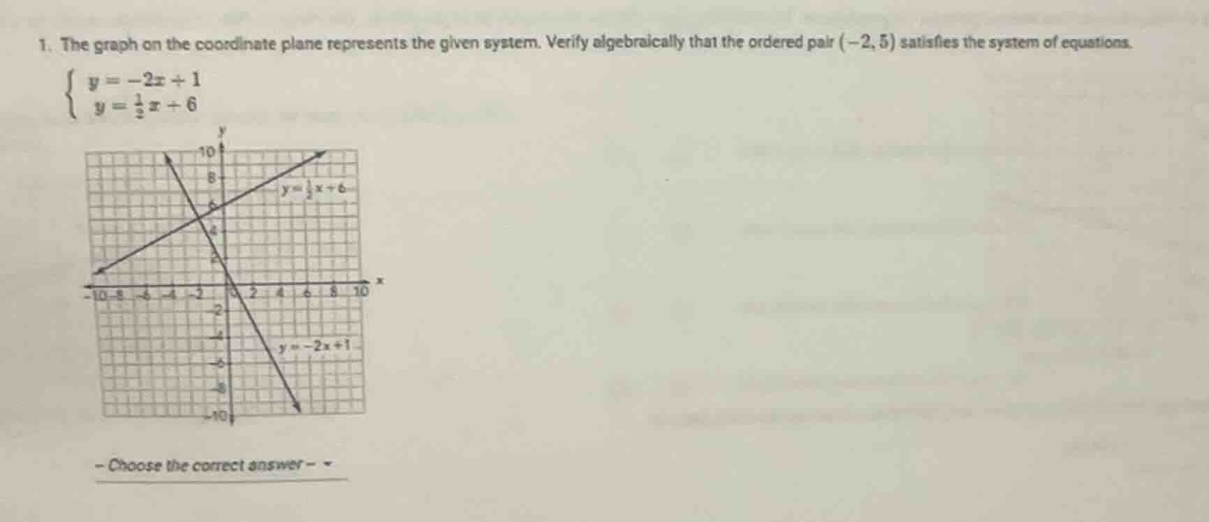 1. the graph on the coordinate plane represents the given system. verif…