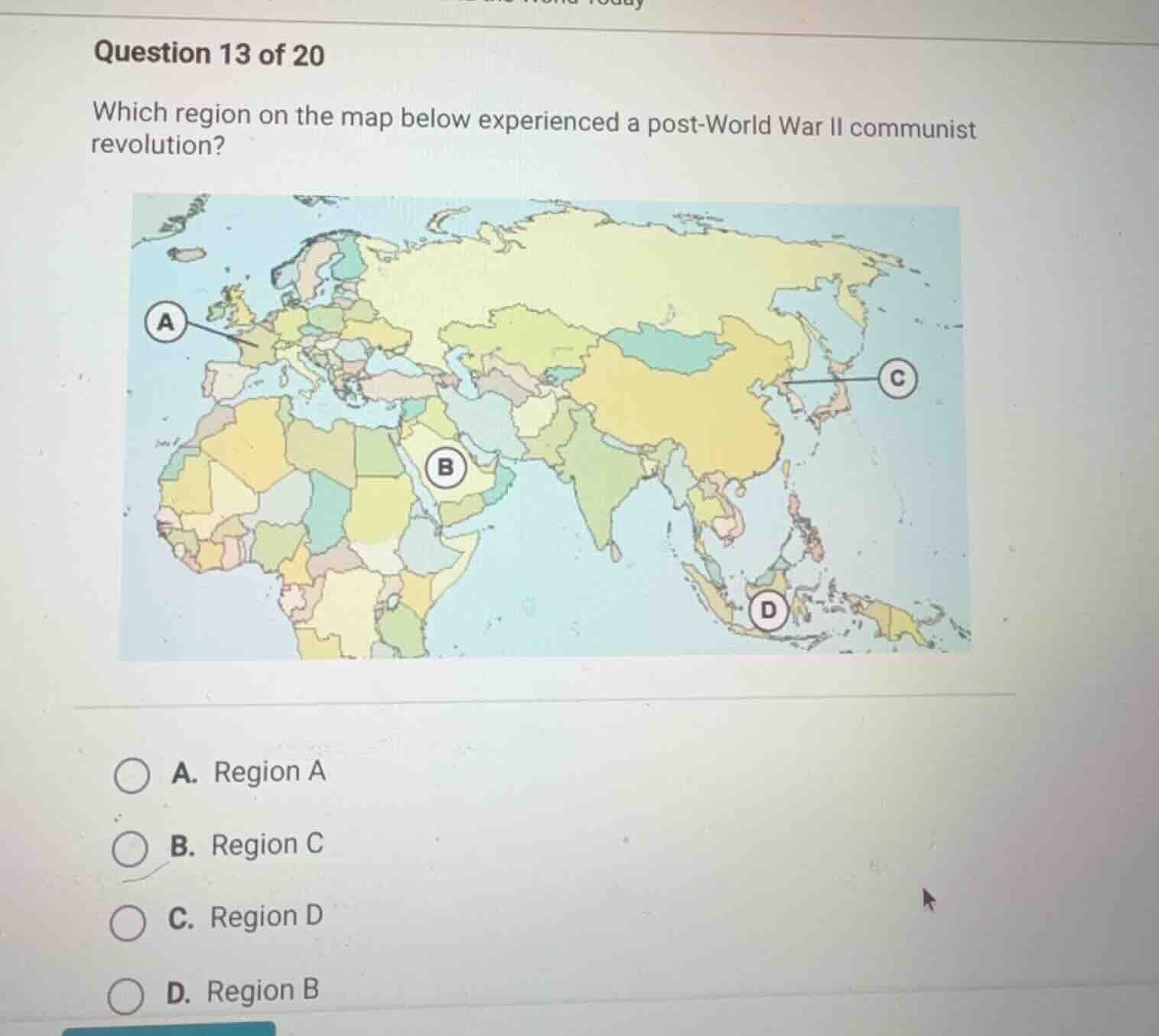 question 13 of 20 which region on the map below experienced a post - wo…