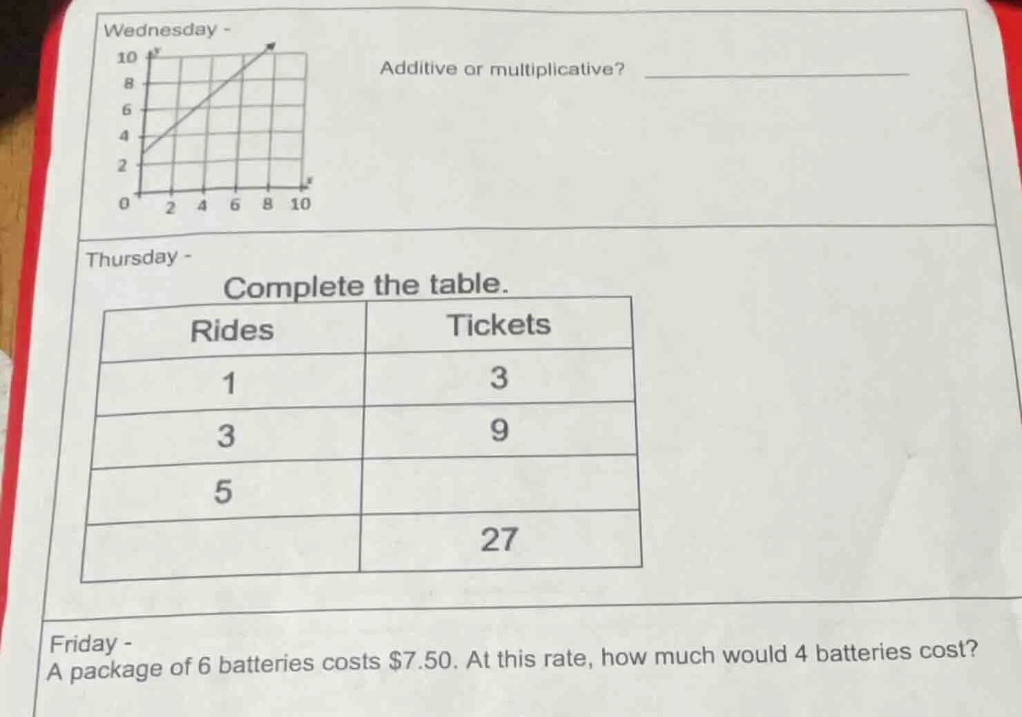 wednesday - additive or multiplicative? thursday - complete the table. …