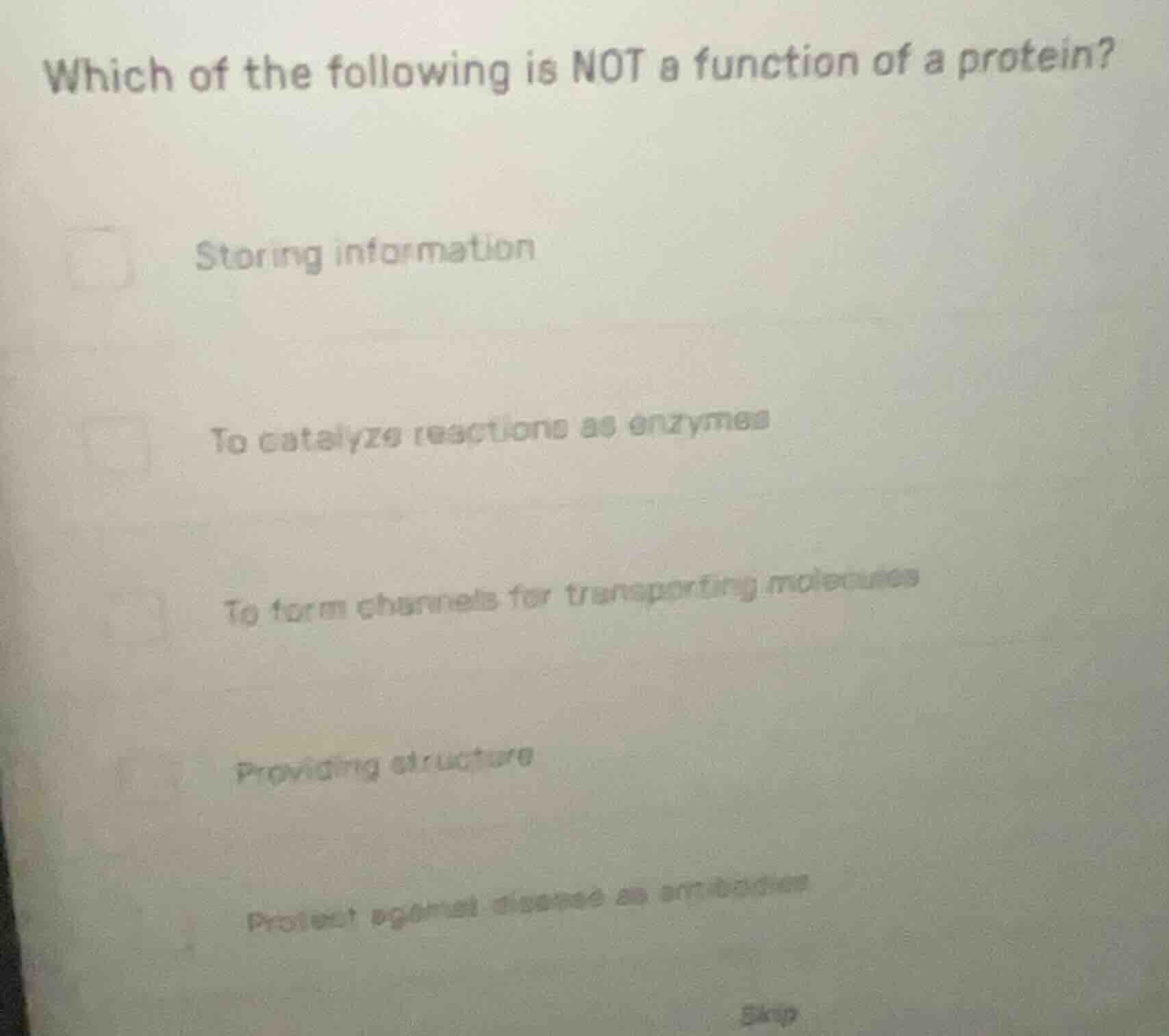 which of the following is not a function of a protein? storing informat…