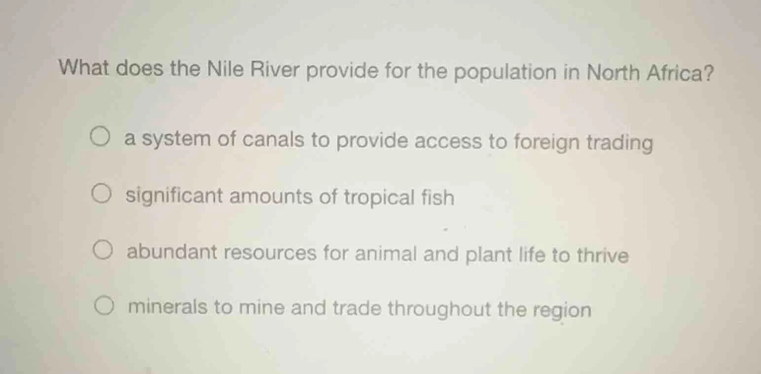 what does the nile river provide for the population in north africa? a …