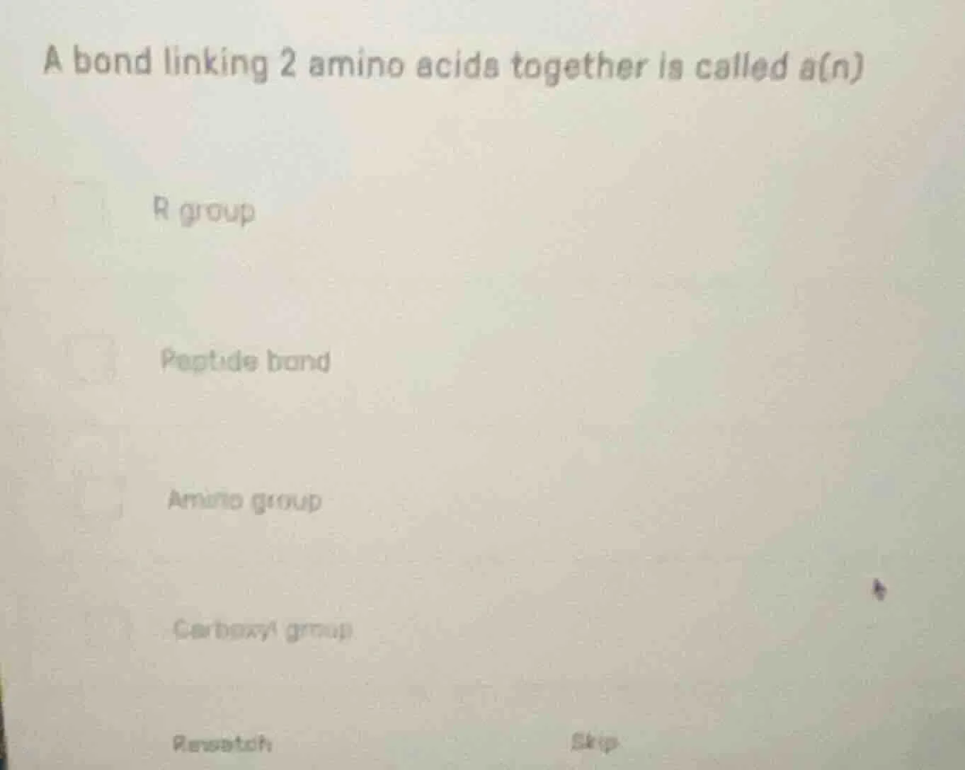 a bond linking 2 amino acids together is called a(n) r group peptide bo…