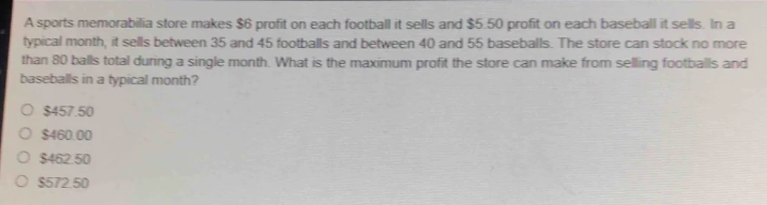 a sports memorabilia store makes $6 profit on each football it sells an…
