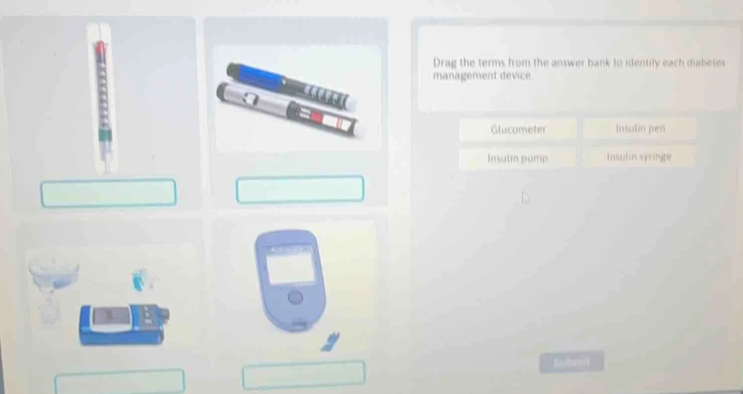 drag the terms from the answer bank to identify each diabetes managemen…