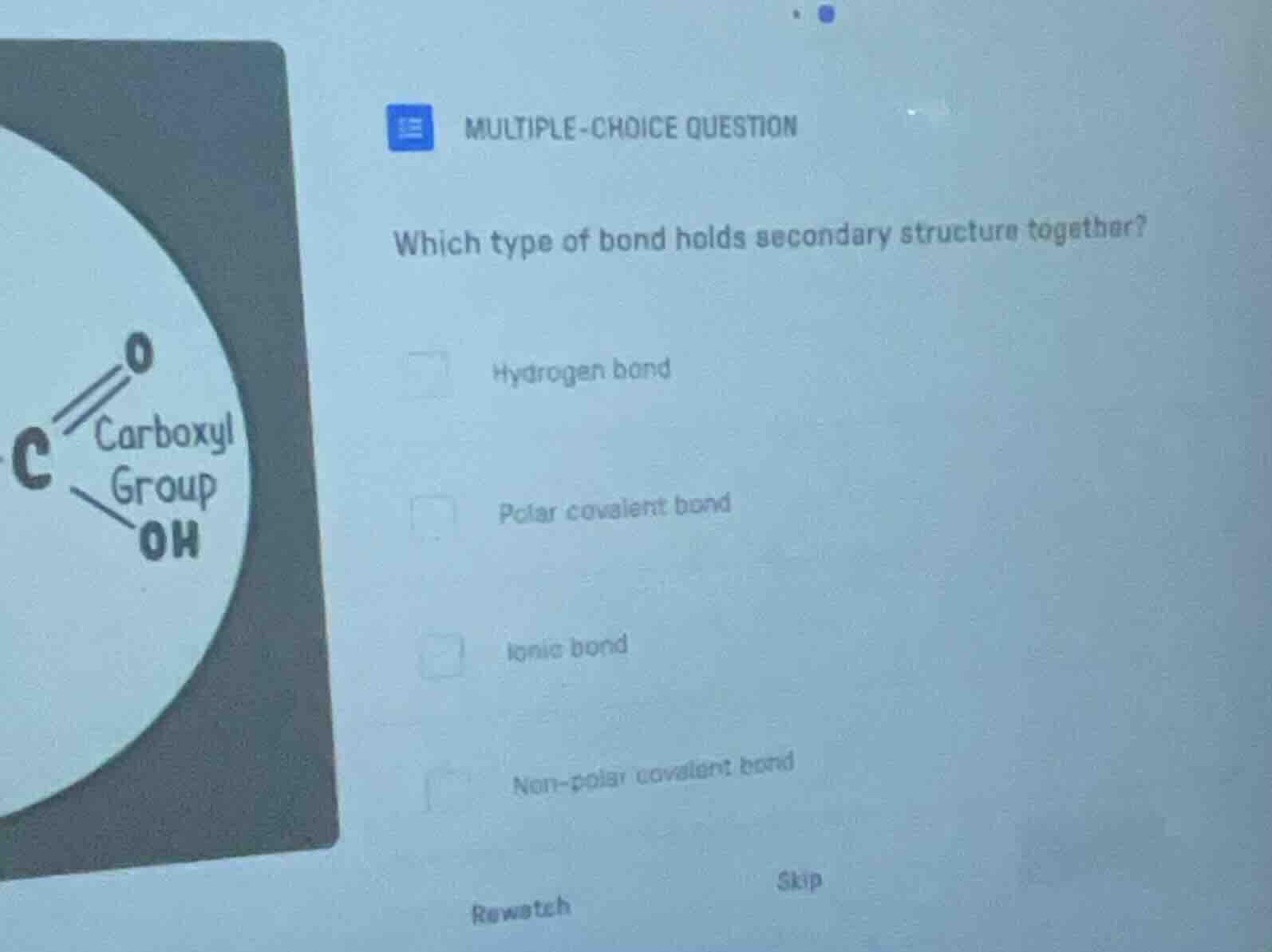 multiple-choice question which type of bond holds secondary structure t…