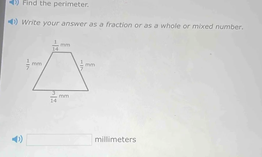 find the perimeter. write your answer as a fraction or as a whole or mi…