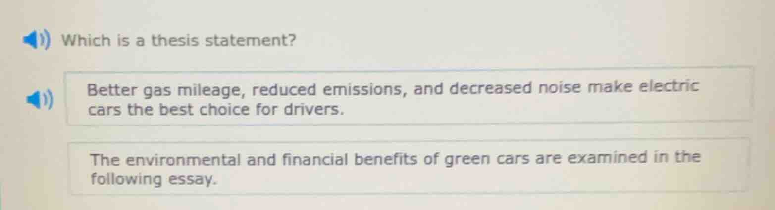 which is a thesis statement? better gas mileage, reduced emissions, and…