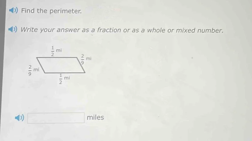 find the perimeter. write your answer as a fraction or as a whole or mi…