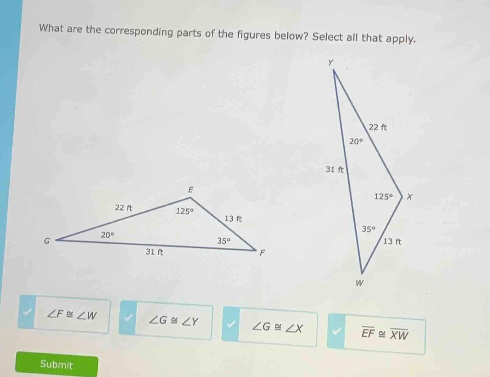 what are the corresponding parts of the figures below? select all that …