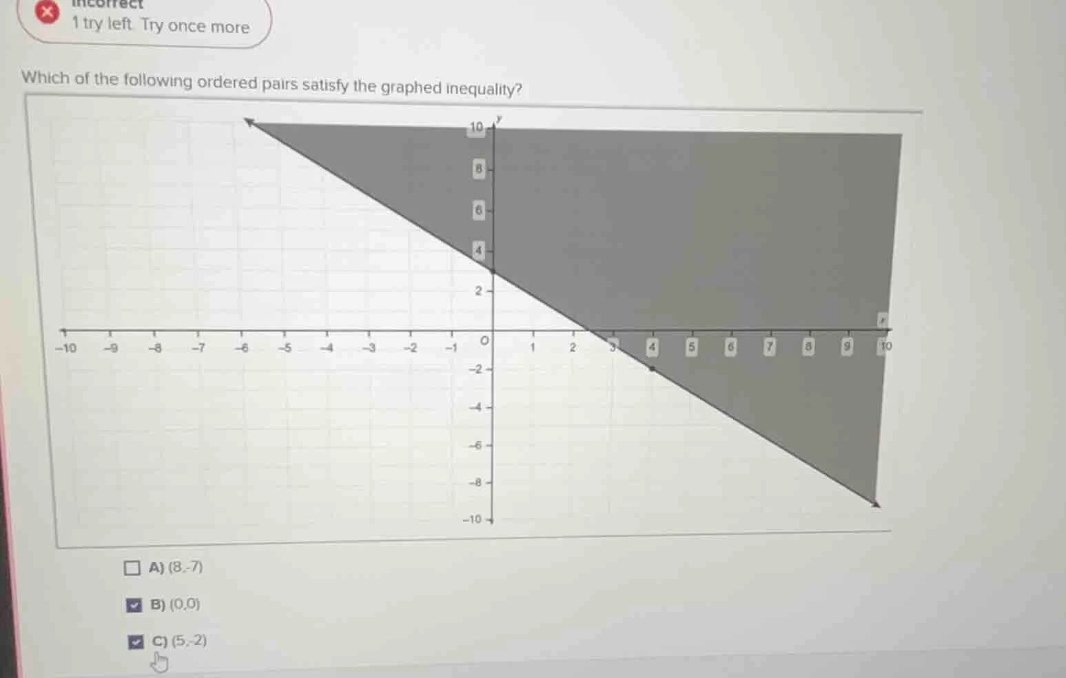 incorrect 1 try left try once more which of the following ordered pairs…