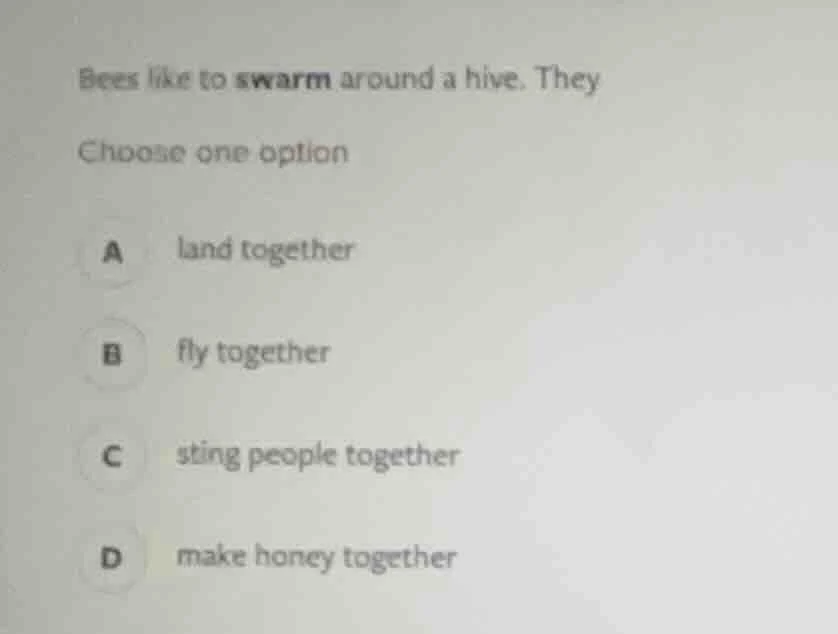 bees like to swarm around a hive. they choose one option a land togethe…