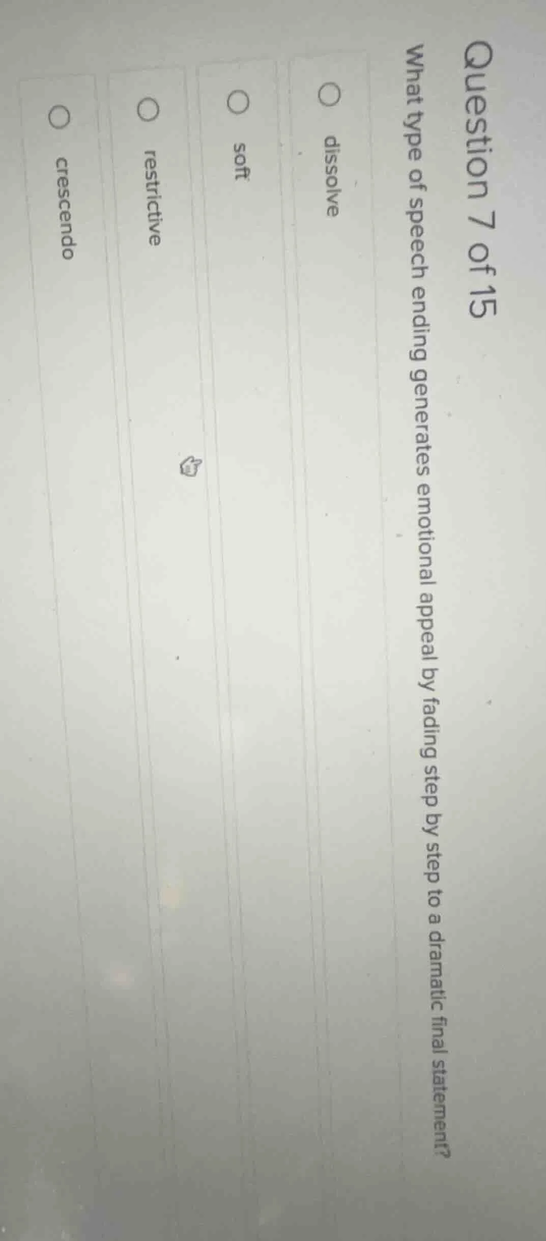 question 7 of 15 what type of speech ending generates emotional appeal …