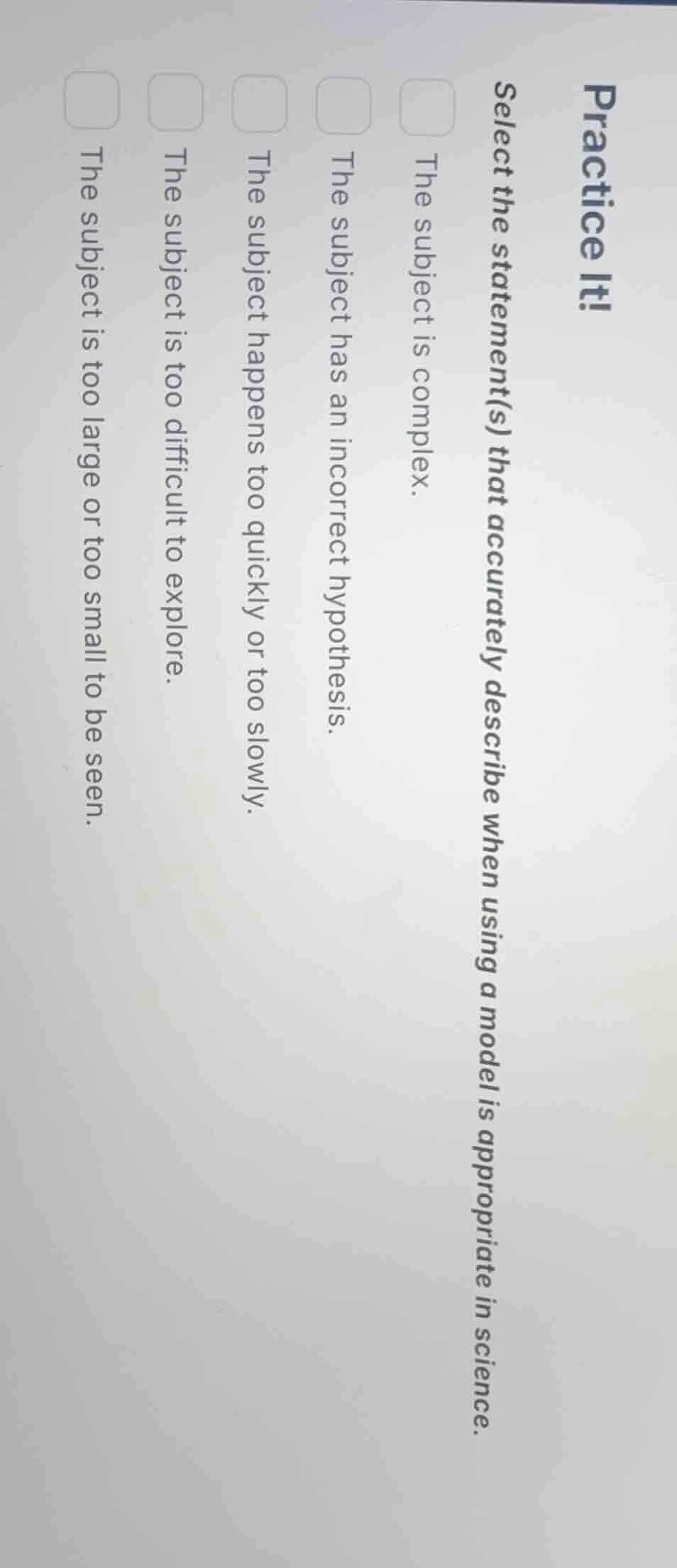 practice it! select the statement(s) that accurately describe when usin…