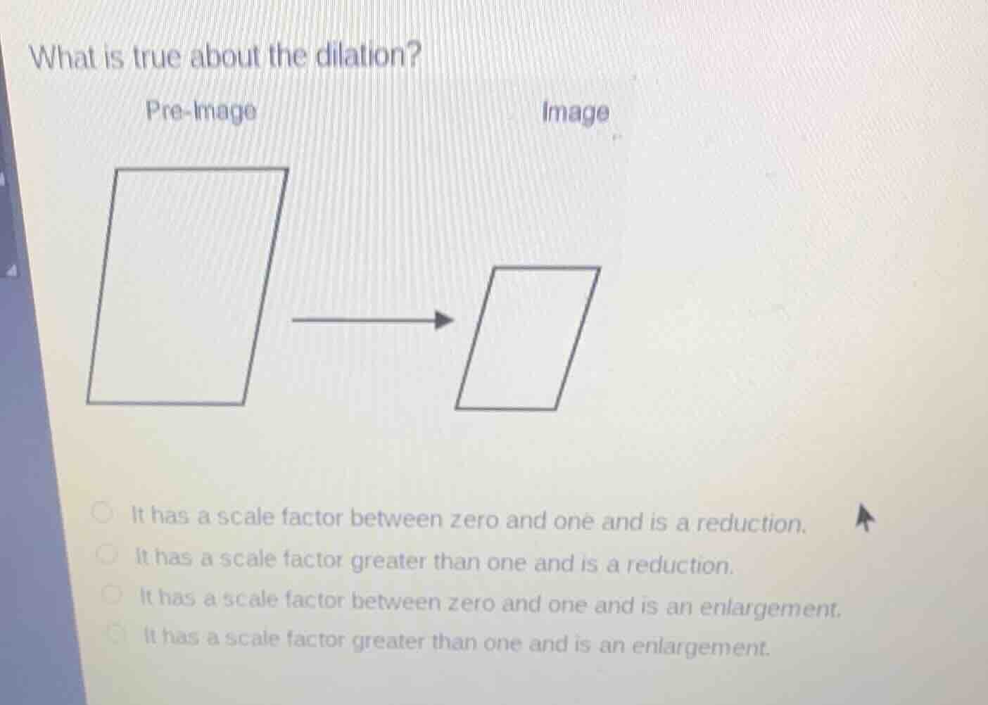 what is true about the dilation? pre - image image it has a scale facto…