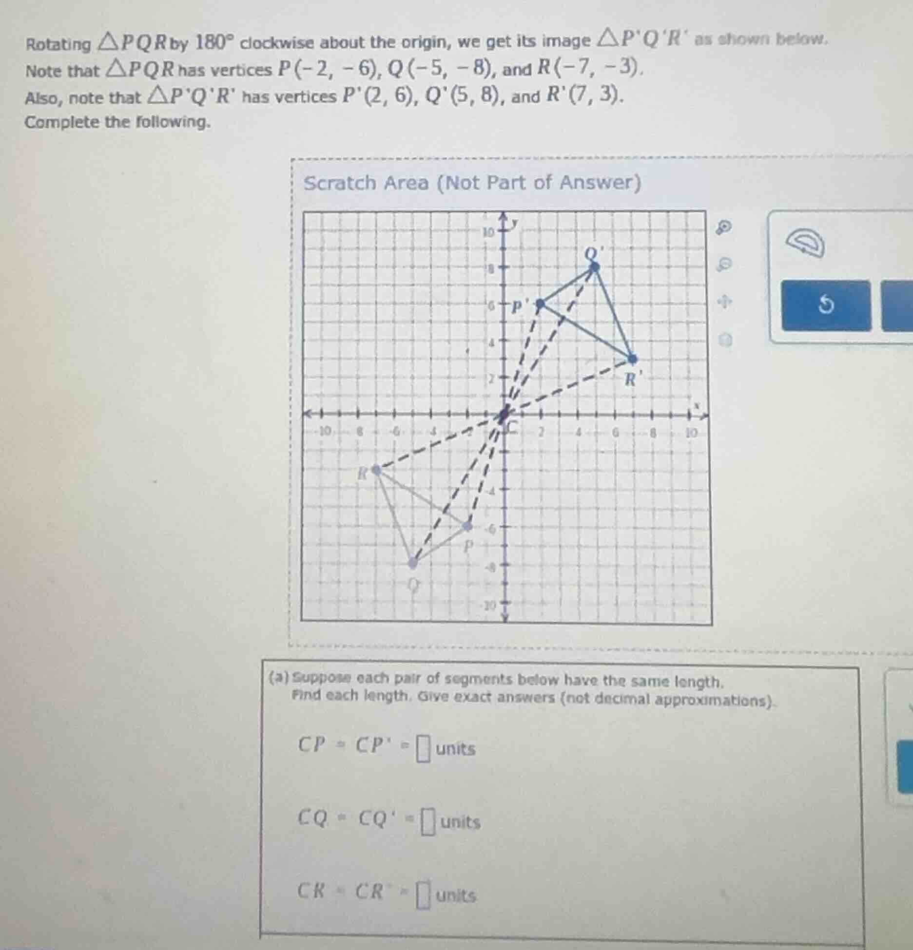 rotating $\\triangle pqr$ by $180^{\\circ}$ clockwise about the origin,…