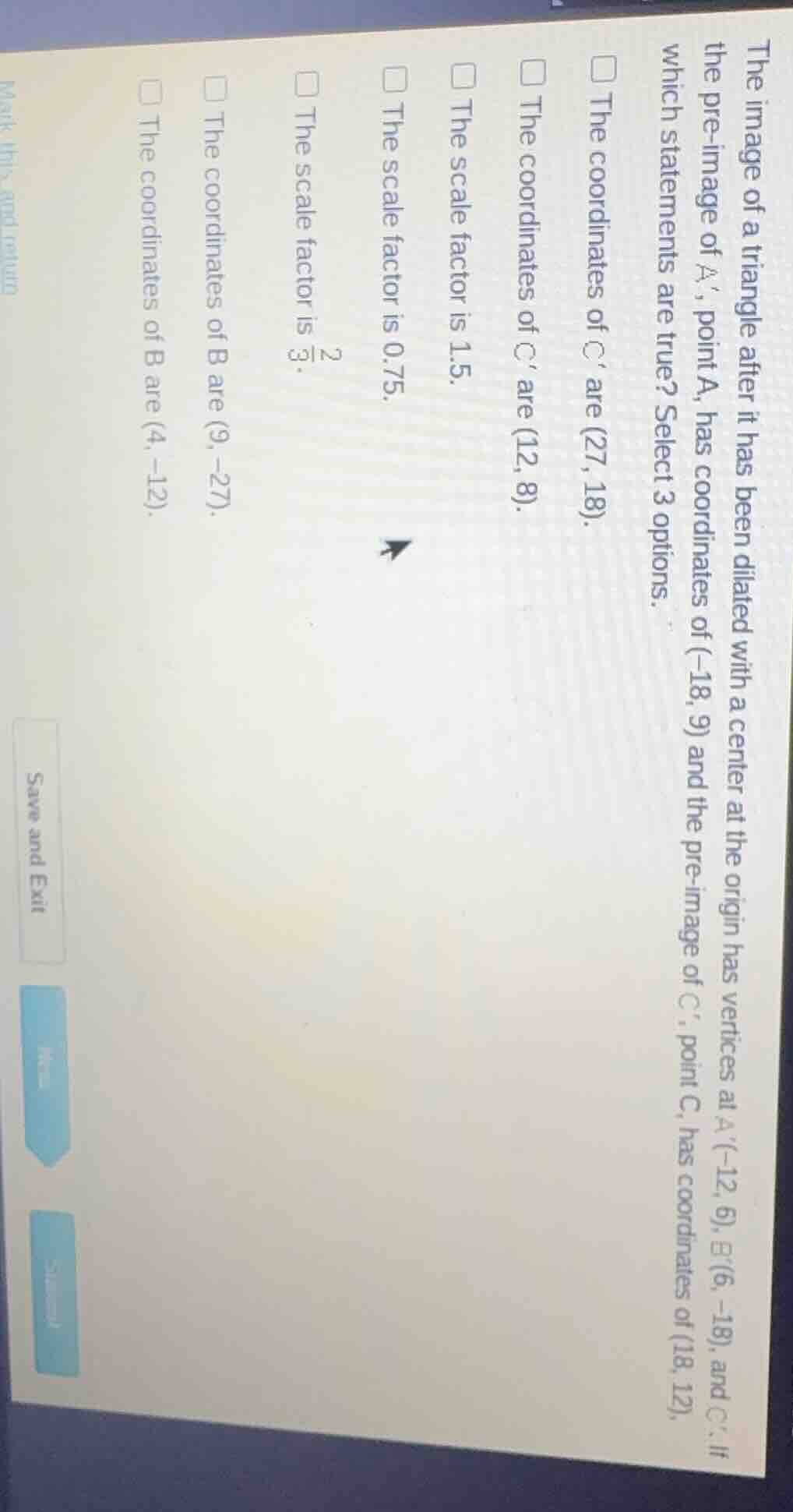 the image of a triangle after it has been dilated with a center at the …