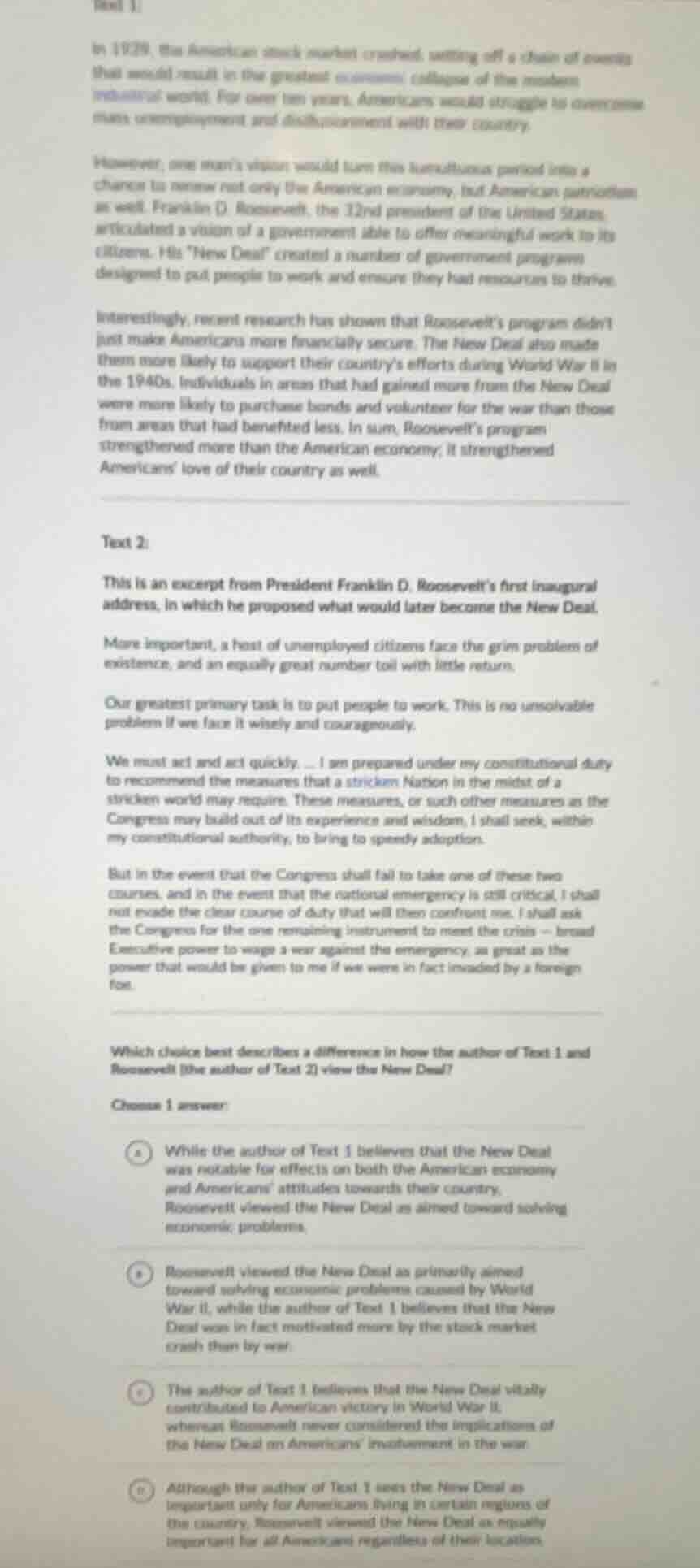 text 1: in 1929, the american stock market crashed, setting off a chain…