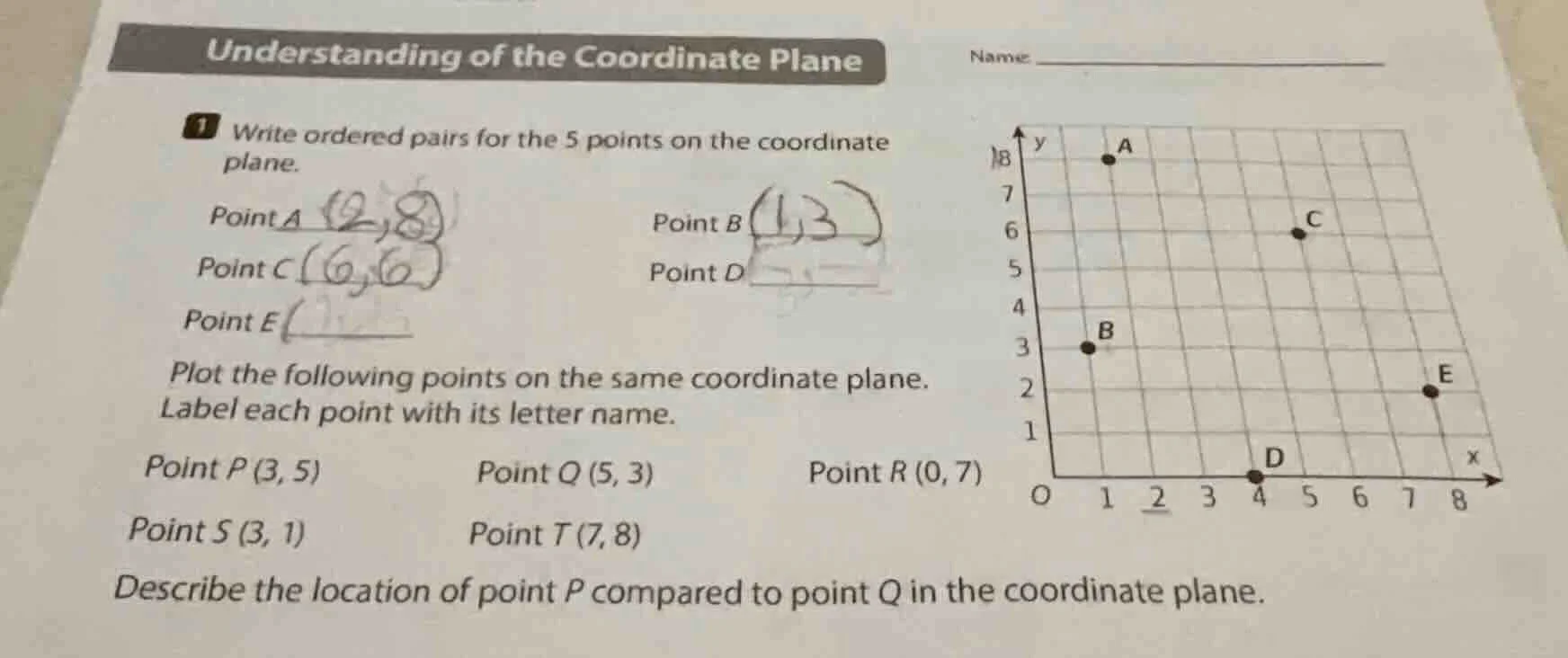 understanding of the coordinate plane name 1 write ordered pairs for th…
