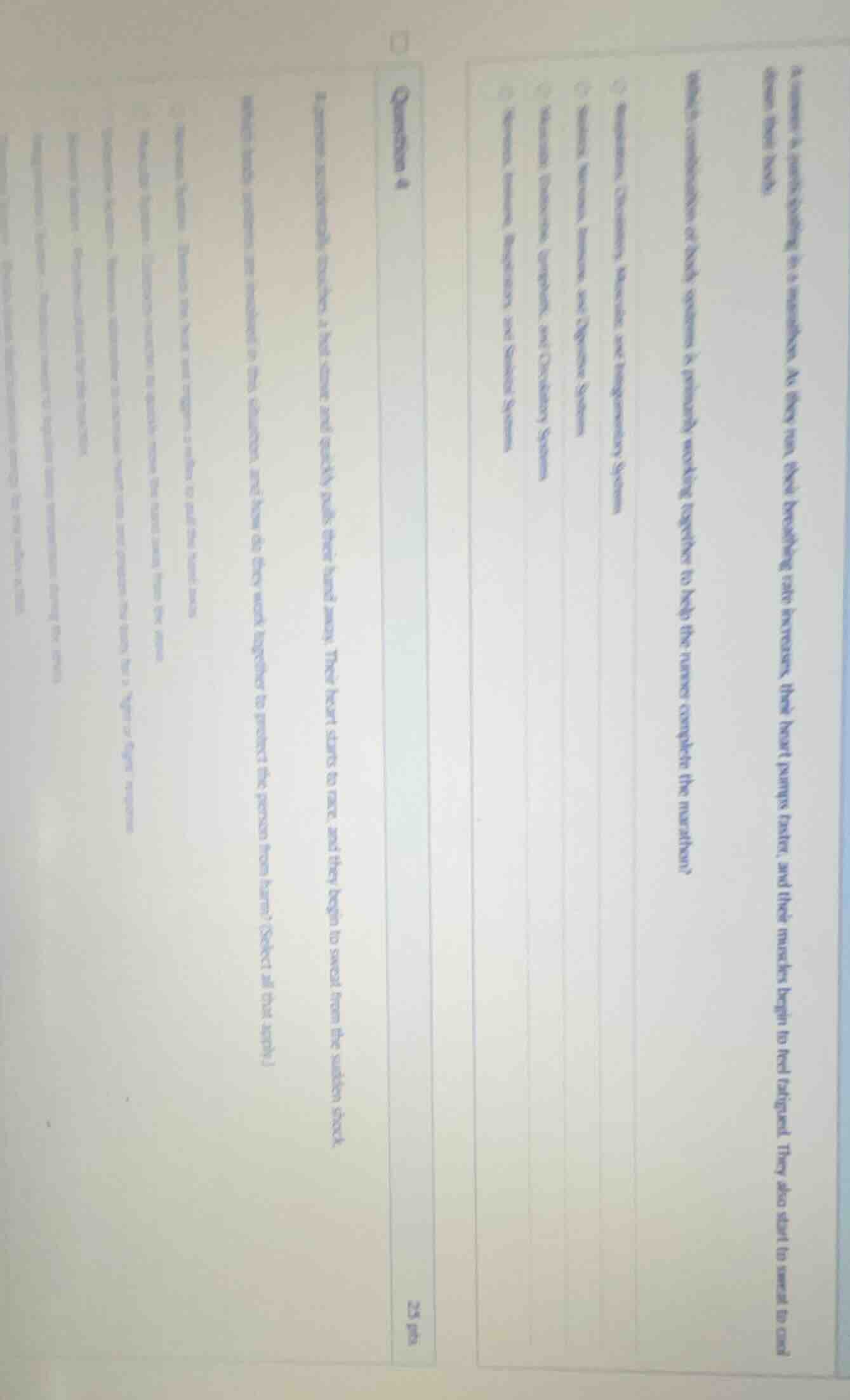 question 4 a runner is participating in a marathon. as they run, their …