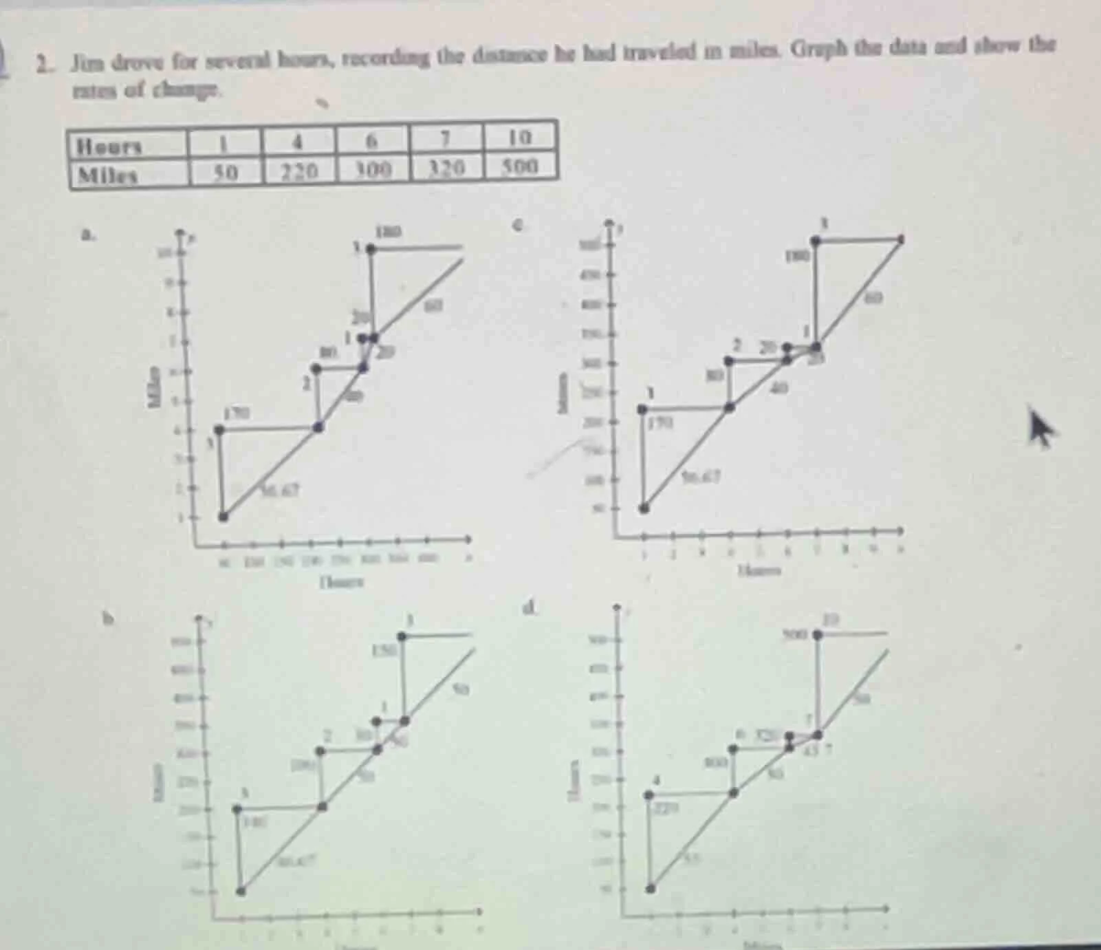 2. jim drove for several hours, recording the distance he had traveled …
