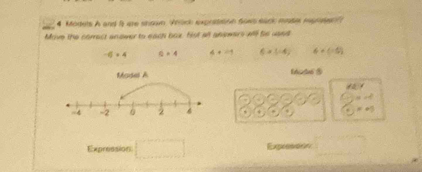 4 models a and b are shown. which expression best matches each model? m…