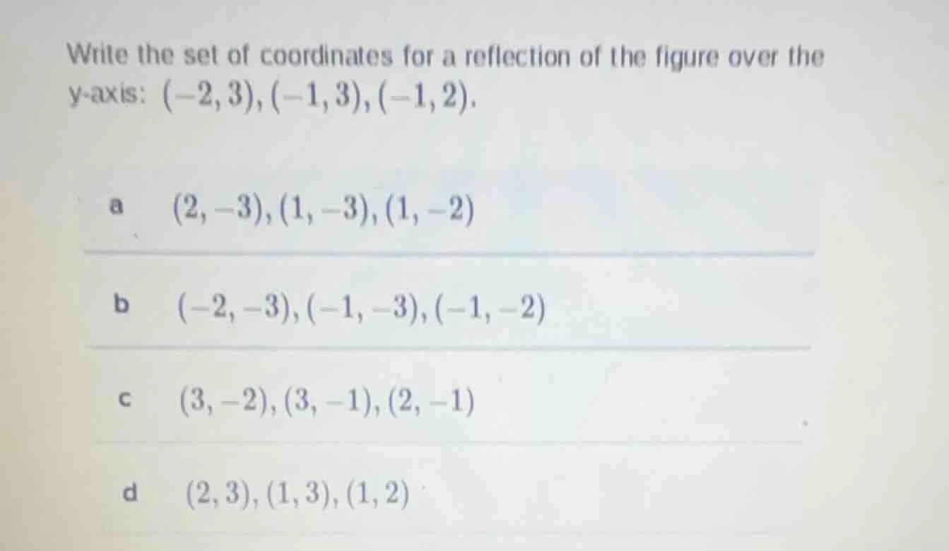 write the set of coordinates for a reflection of the figure over the y …
