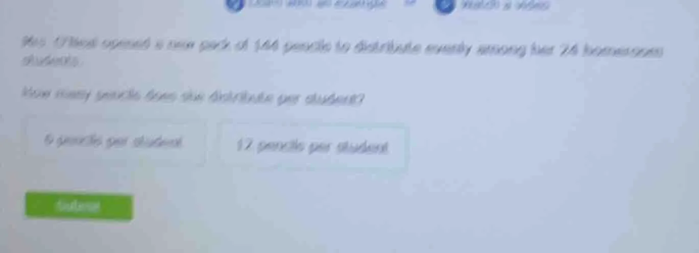 mrs. oneal opened a new pack of 144 pencils to distribute evenly among …