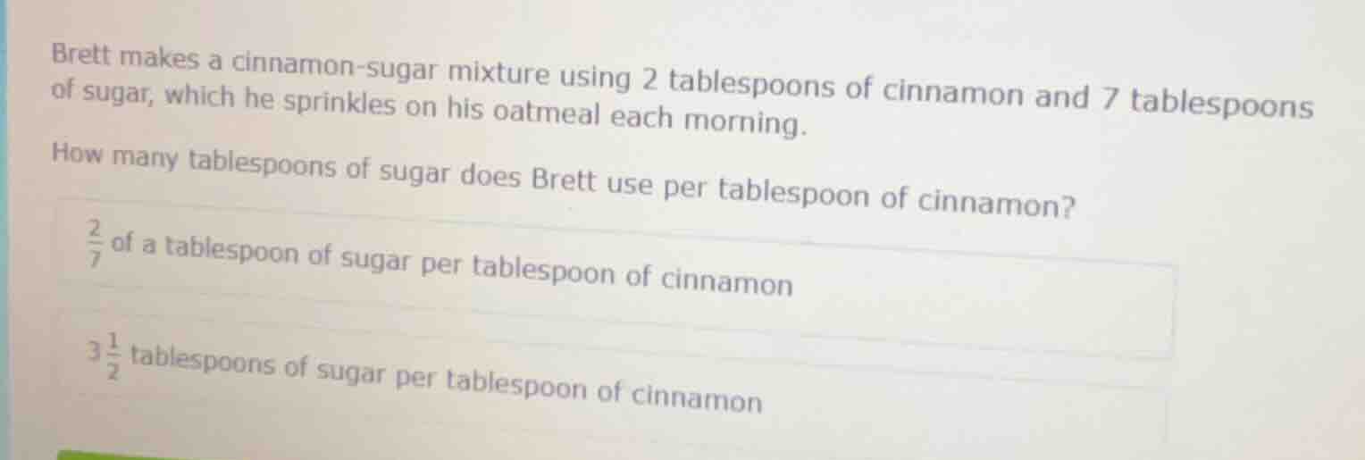 brett makes a cinnamon - sugar mixture using 2 tablespoons of cinnamon …