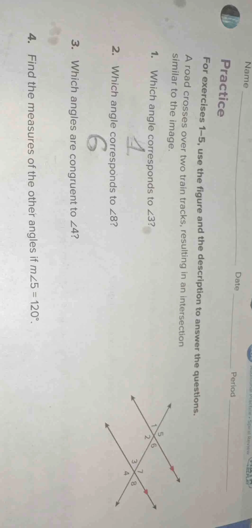 name practice for exercises 1–5, use the figure and the description to …